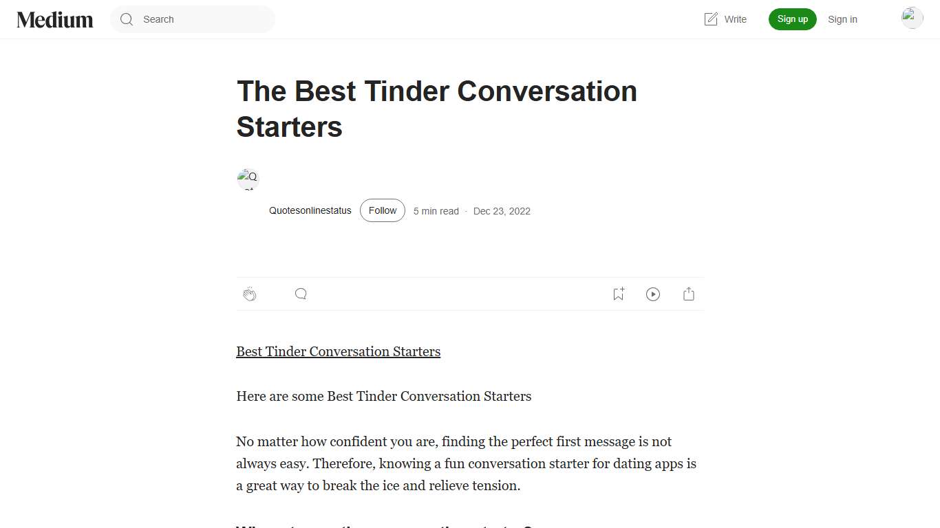 The Best Tinder Conversation Starters | by Quotesonlinestatus | Medium